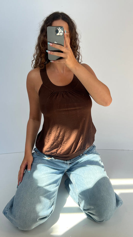 00s brown babydoll top- size M