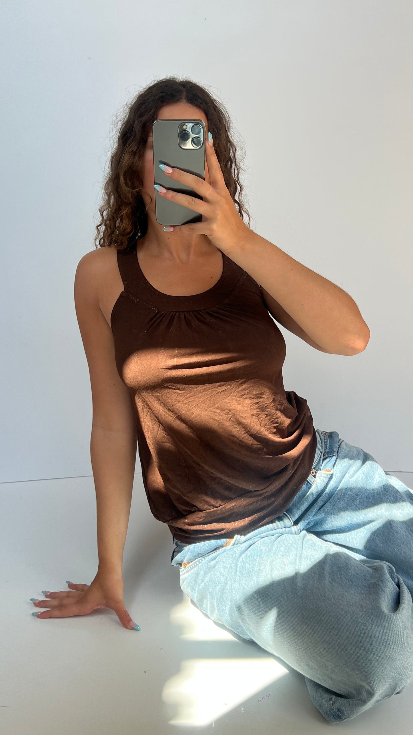 00s brown babydoll top- size M