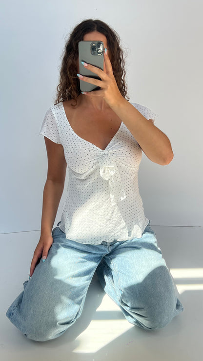 00s white polka babydoll top- size S/M