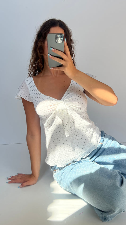 00s white polka babydoll top- size S/M