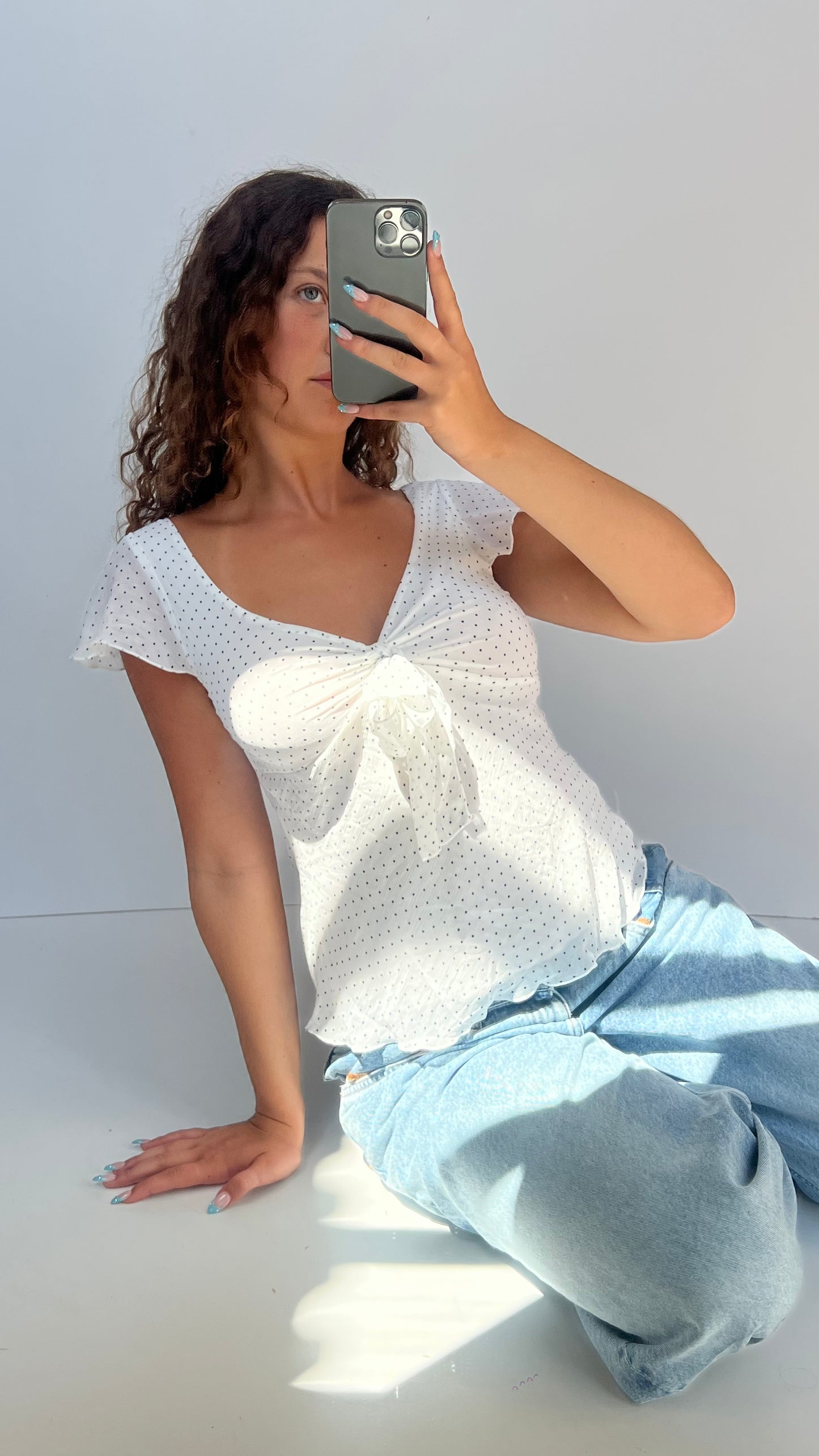 00s white polka babydoll top- size S/M