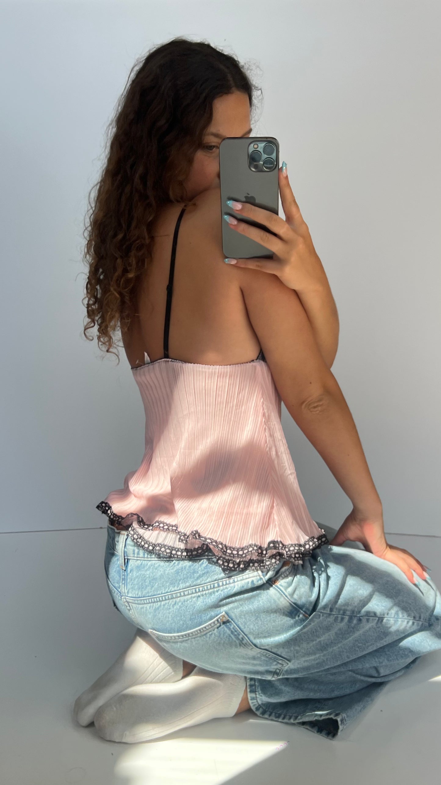 00s pink pleated cami- size M