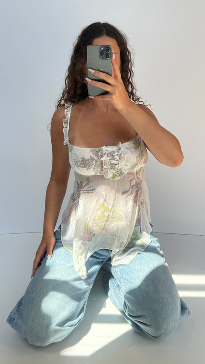 00s white mesh babydoll cami- size M
