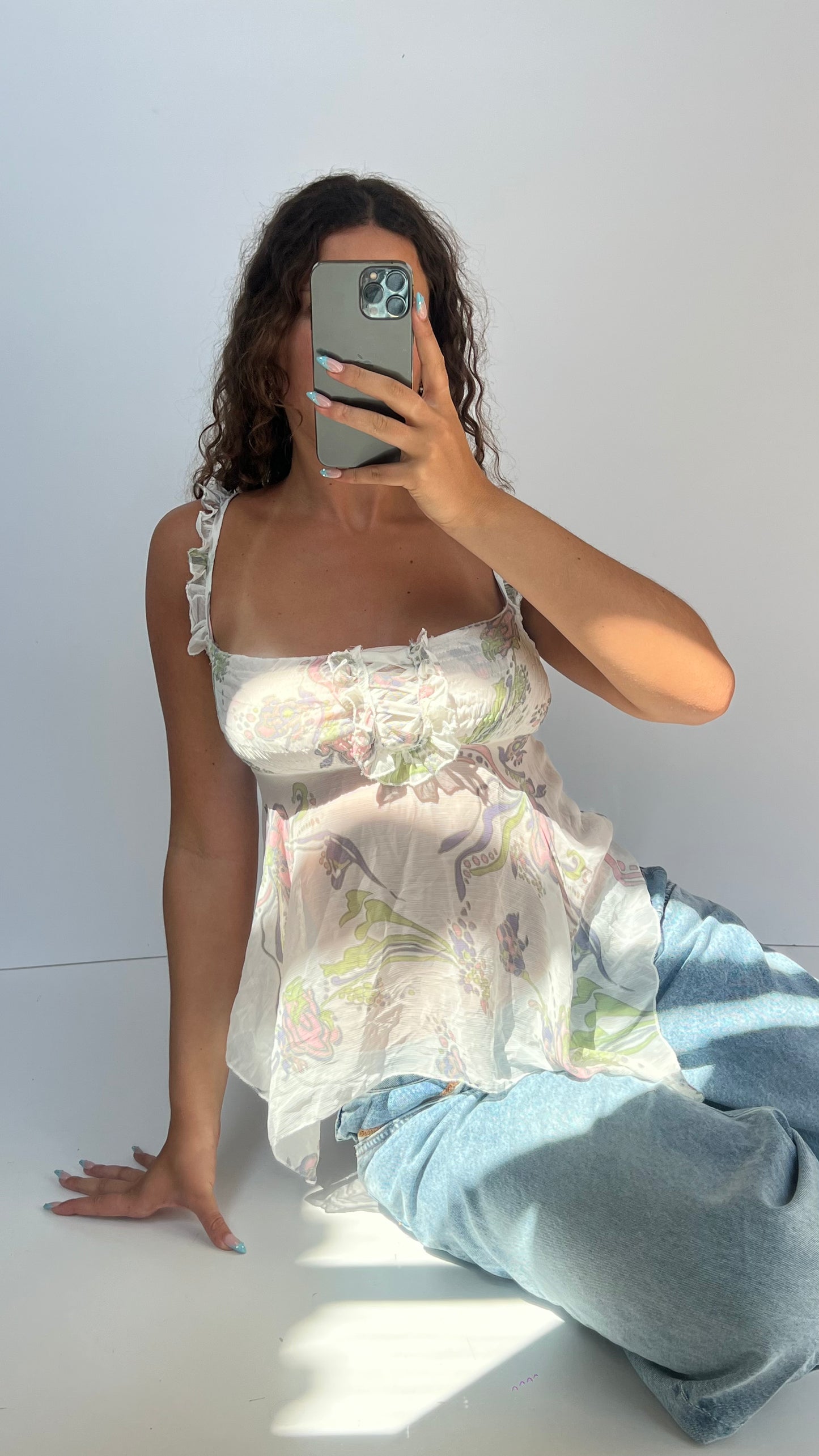 00s white mesh babydoll cami- size M
