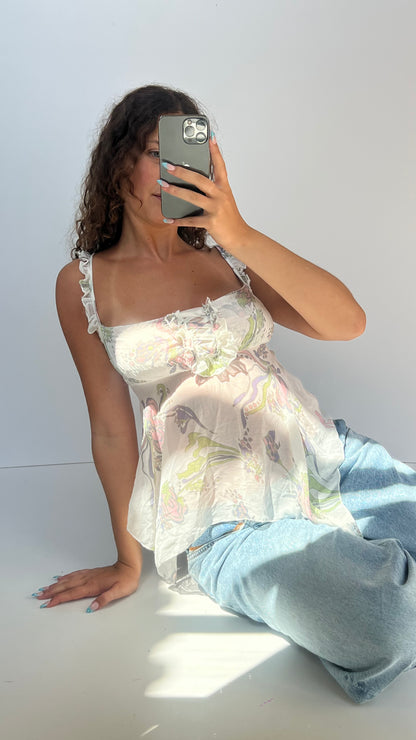 00s white mesh babydoll cami- size M