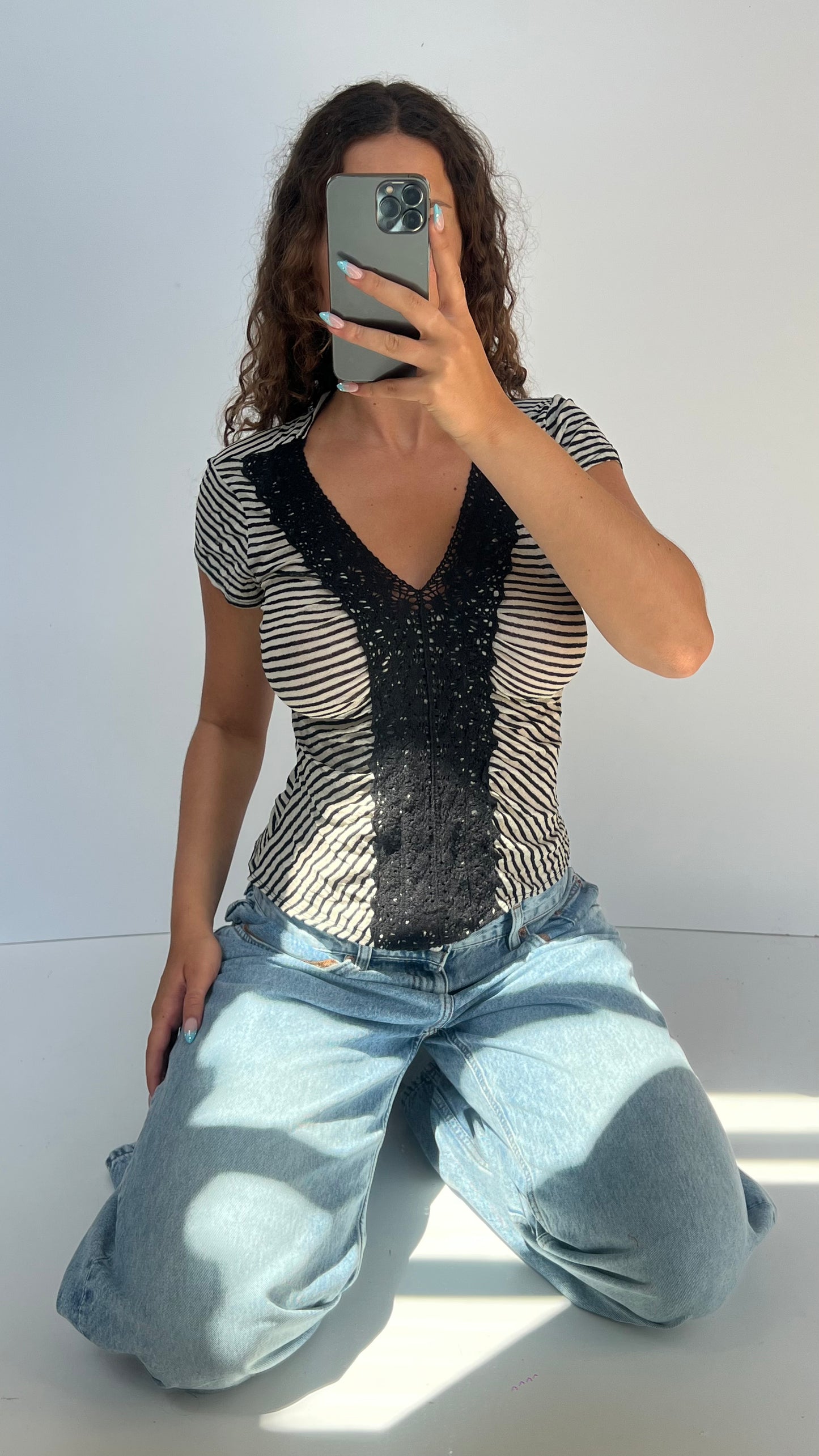 00s striped lace top- size M