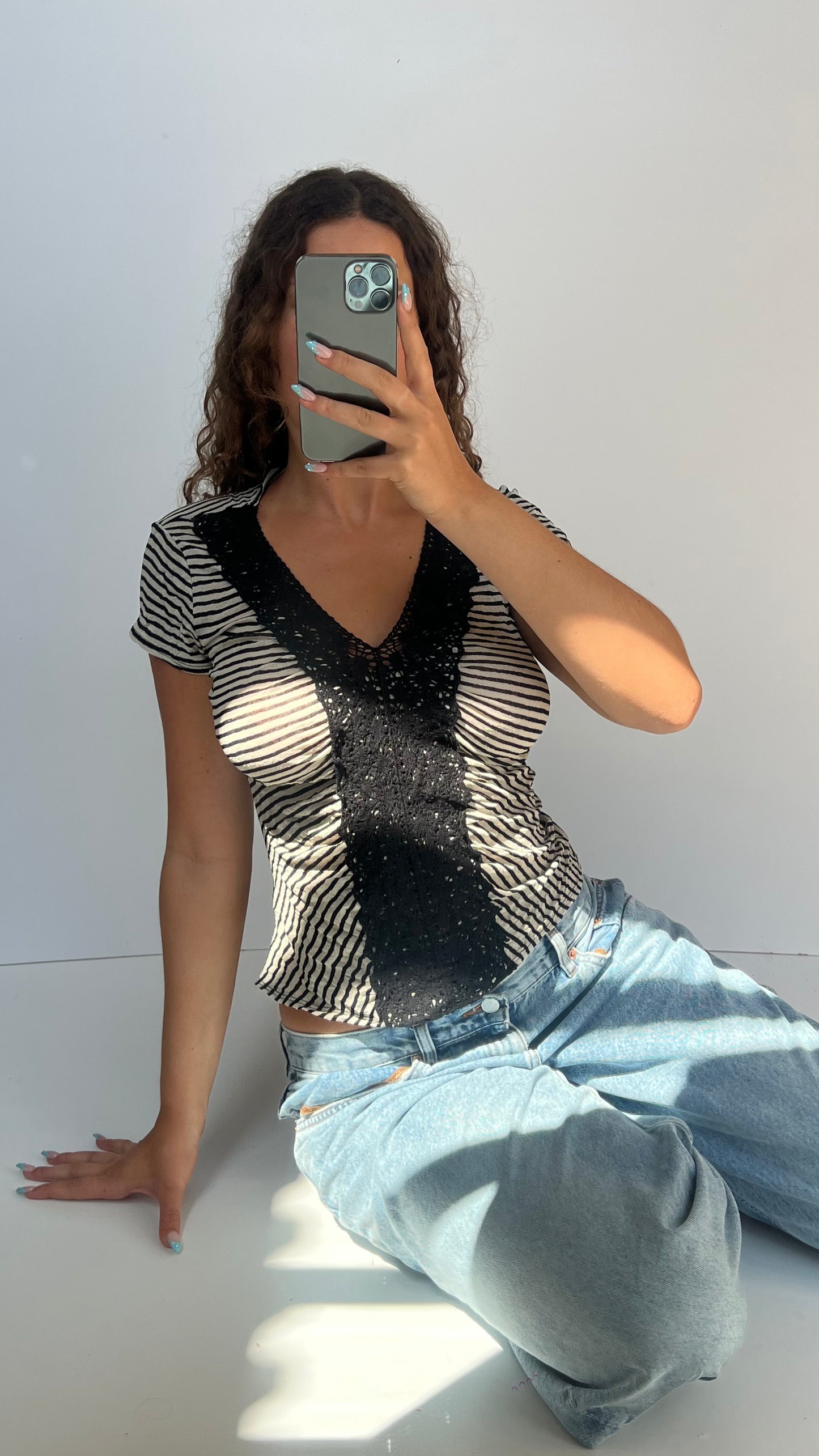 00s striped lace top- size M