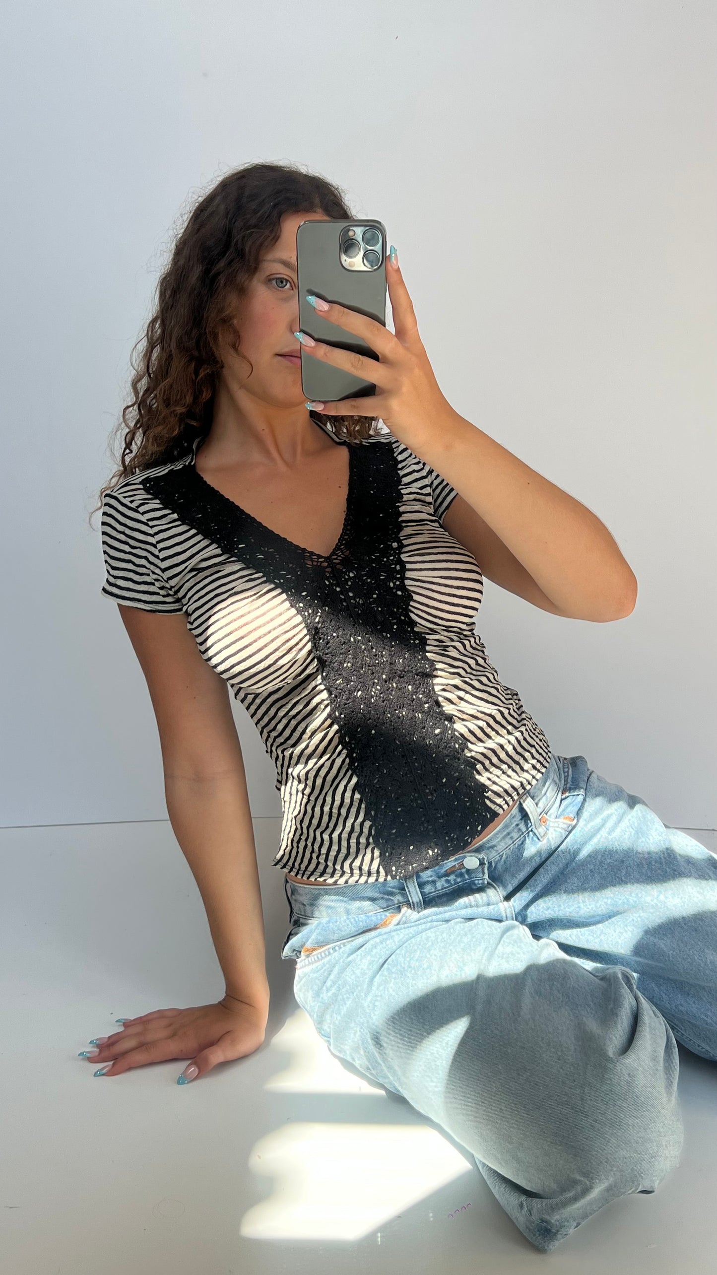 00s striped lace top- size M