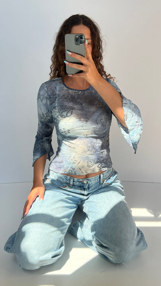 00s blue mesh top- size S