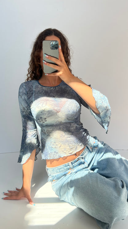 00s blue mesh top- size S