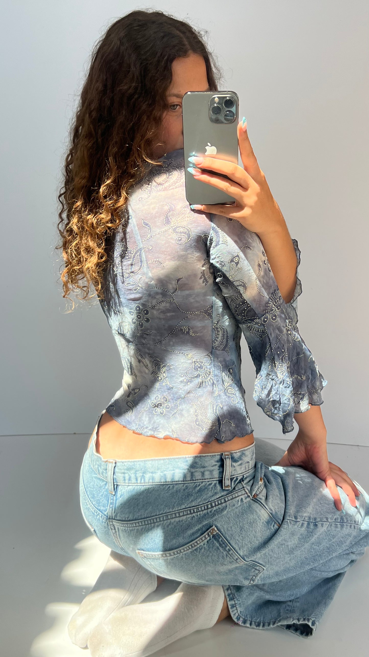 00s blue mesh top- size S