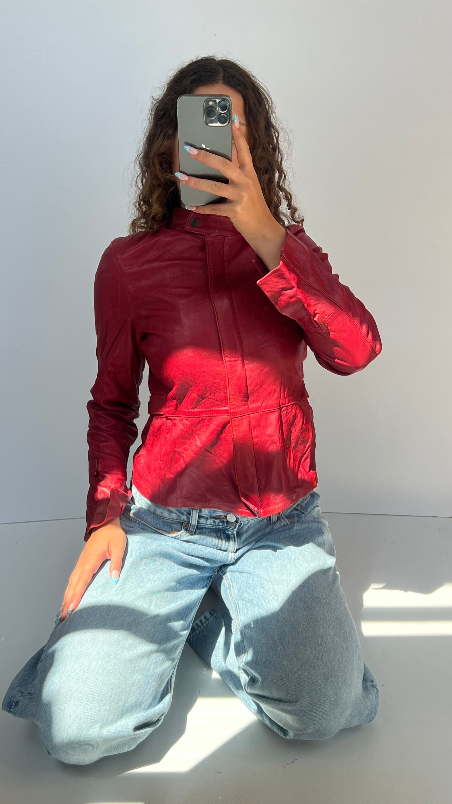 00s red leather jacket- size M/L