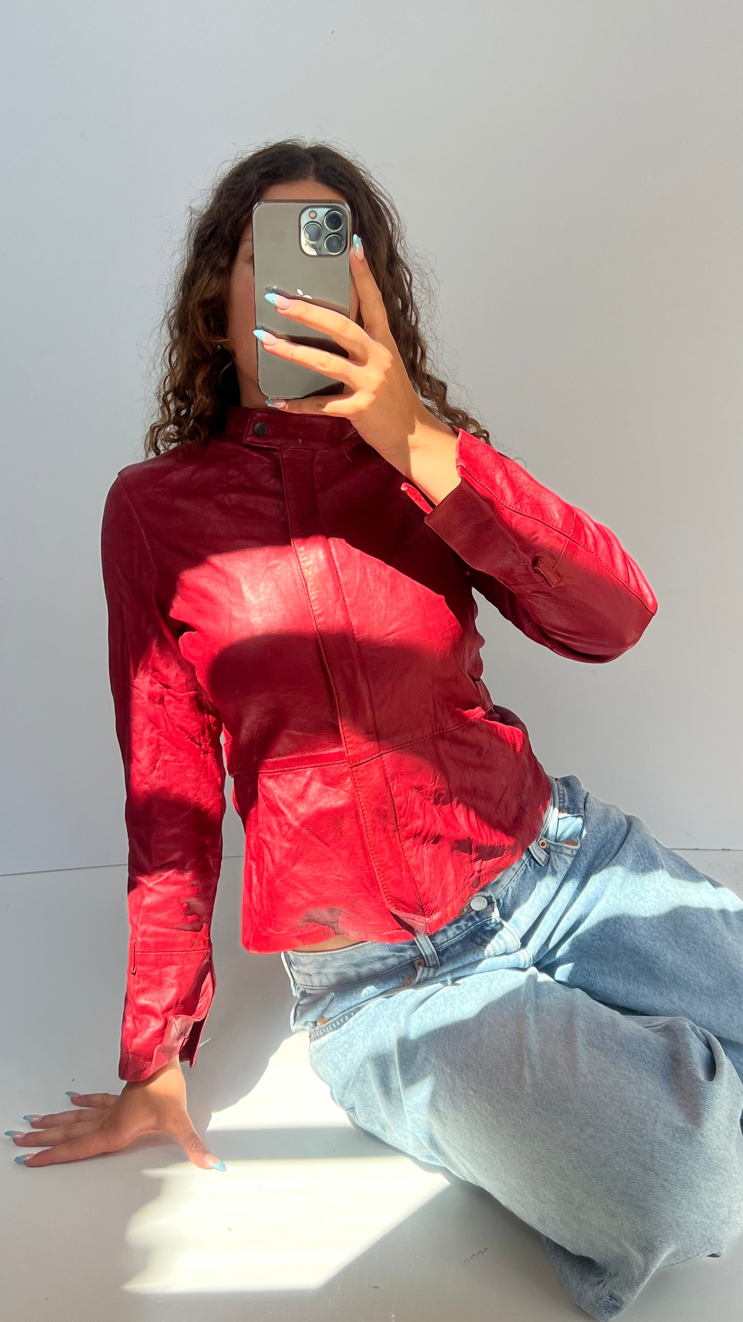 00s red leather jacket- size M/L