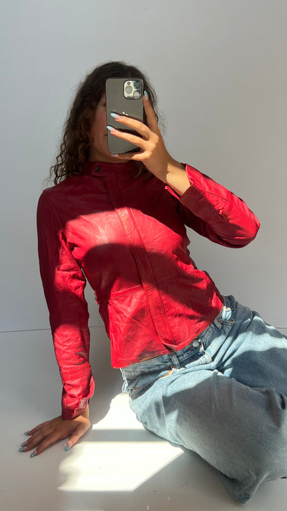 00s red leather jacket- size M/L