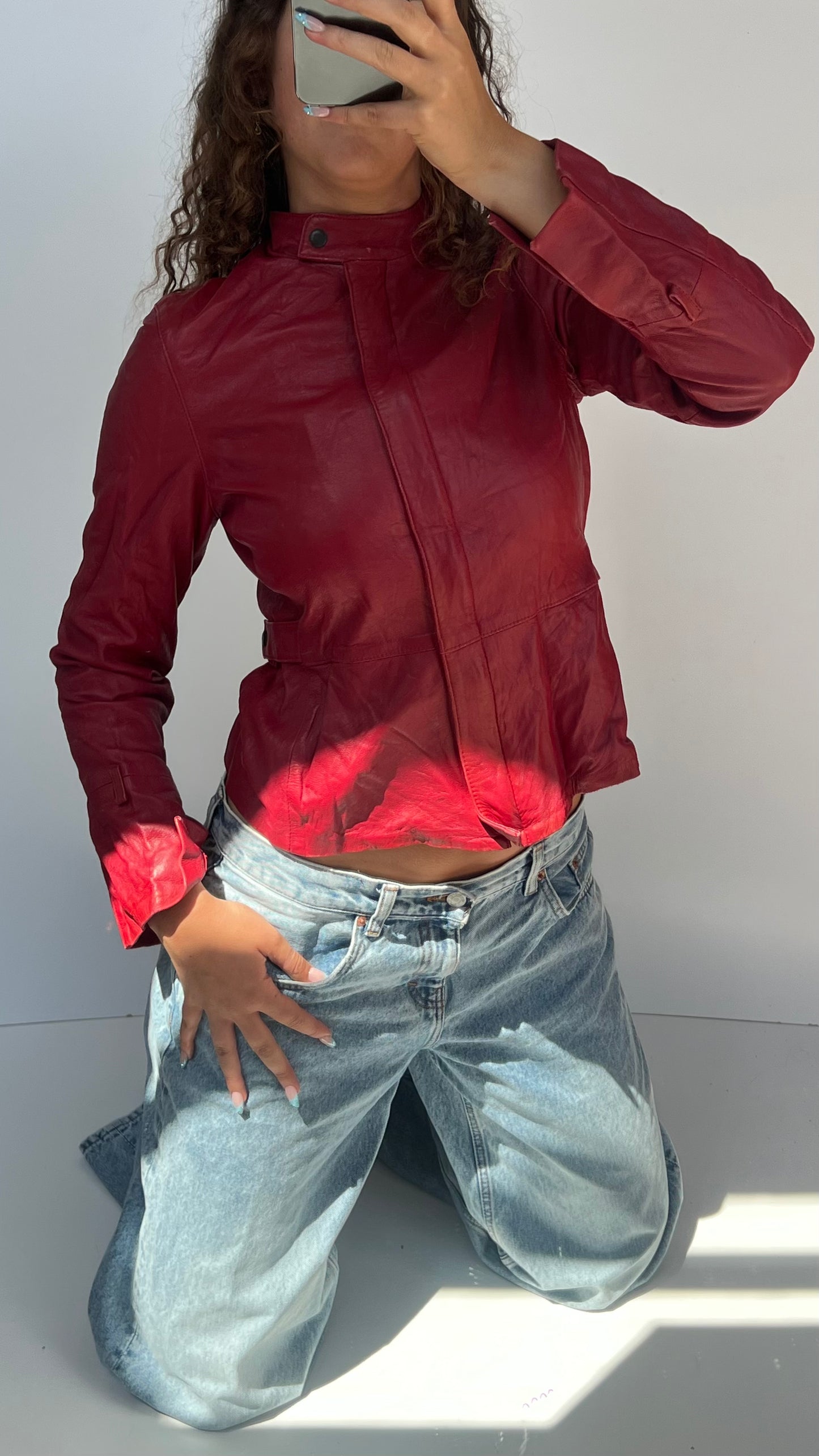 00s red leather jacket- size M/L