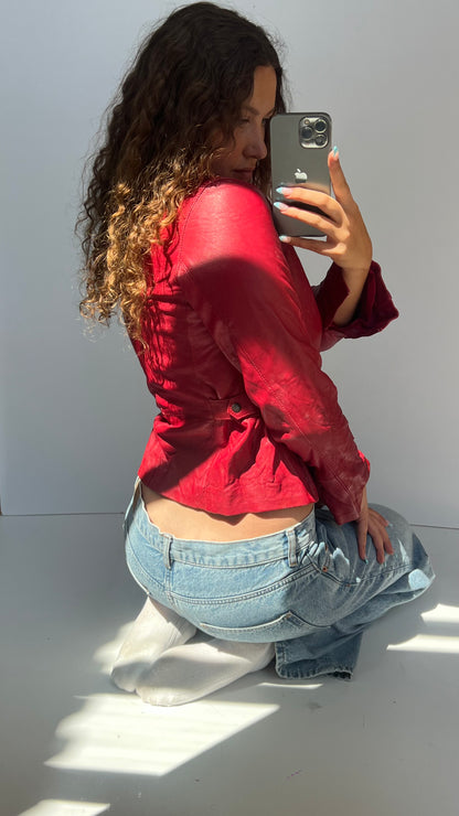 00s red leather jacket- size M/L
