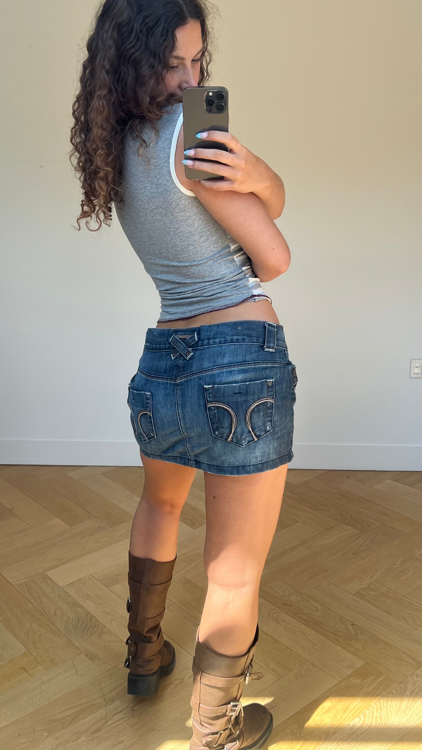 00s denim mini skirt- size L