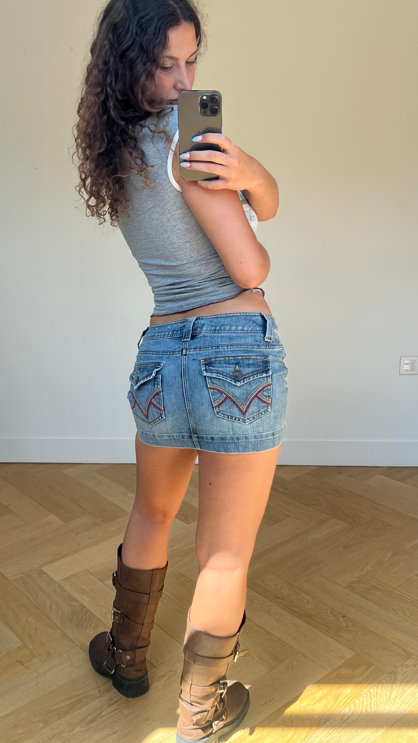 00s denim mini skirt- size M