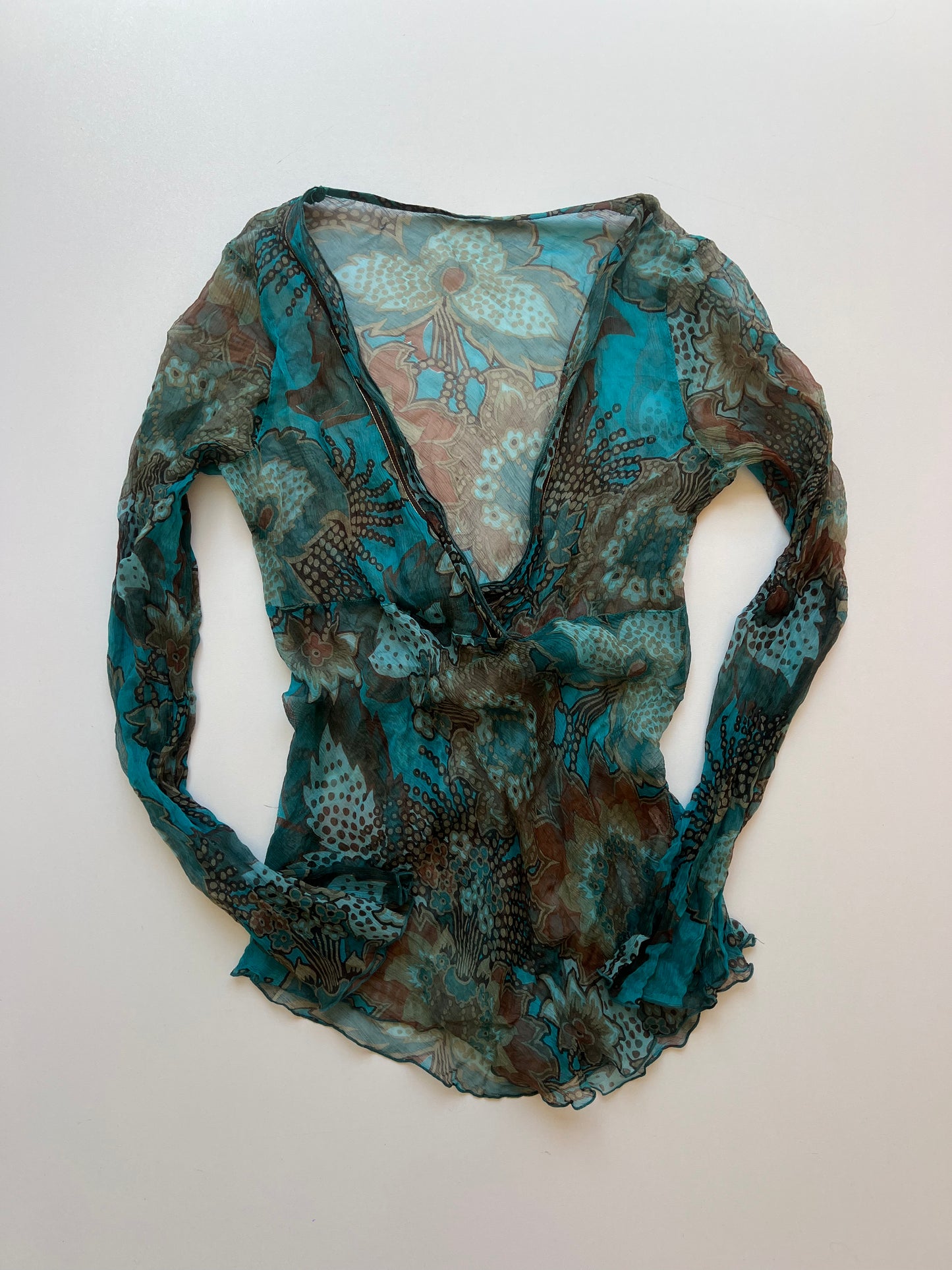 00s blue silk top- size S