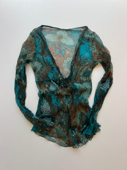 00s blue silk top- size S