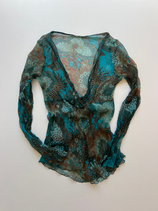00s blue silk top- size S