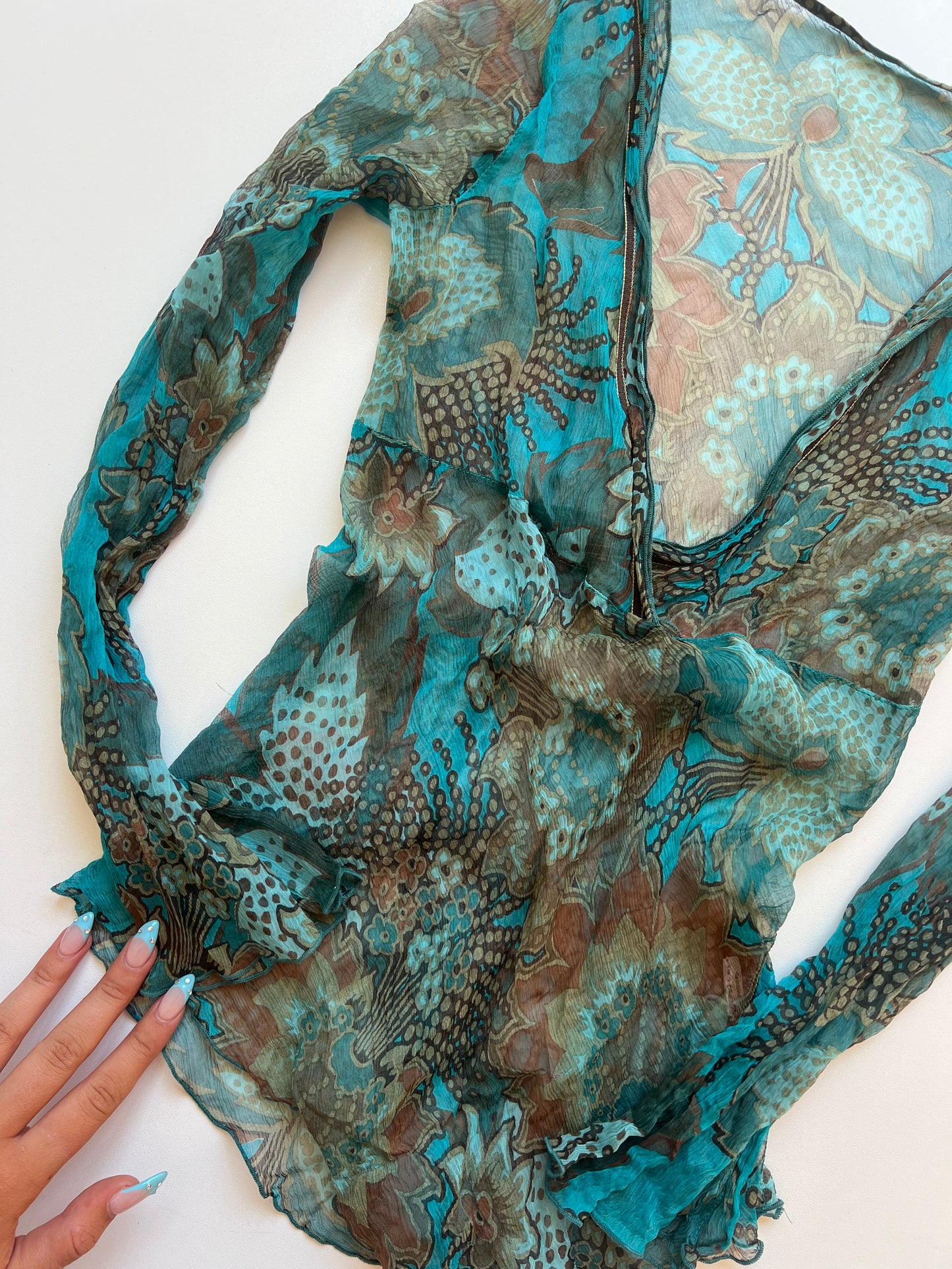 00s blue silk top- size S