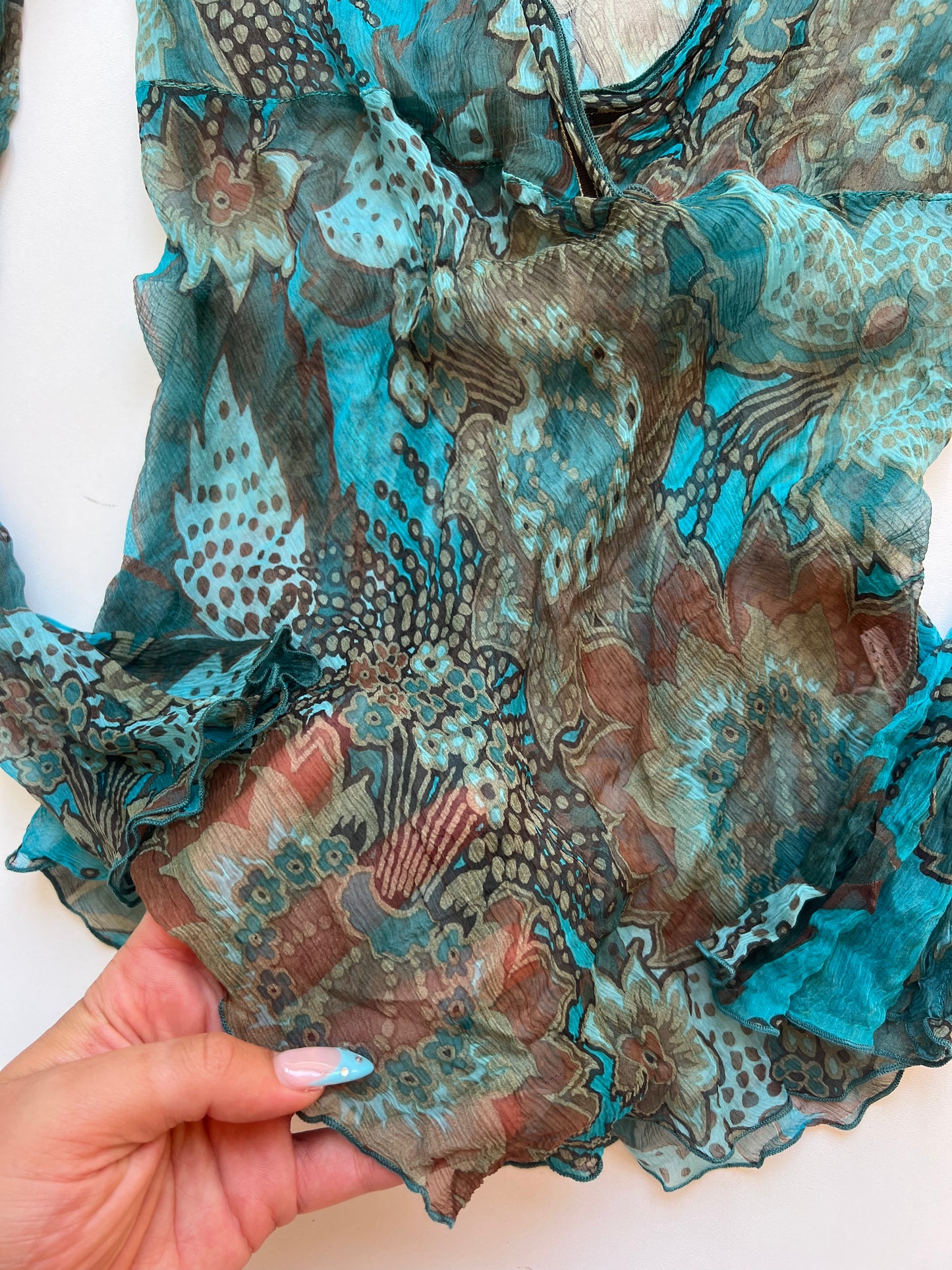 00s blue silk top- size S