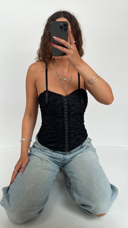 00s black lace corset cami- size S