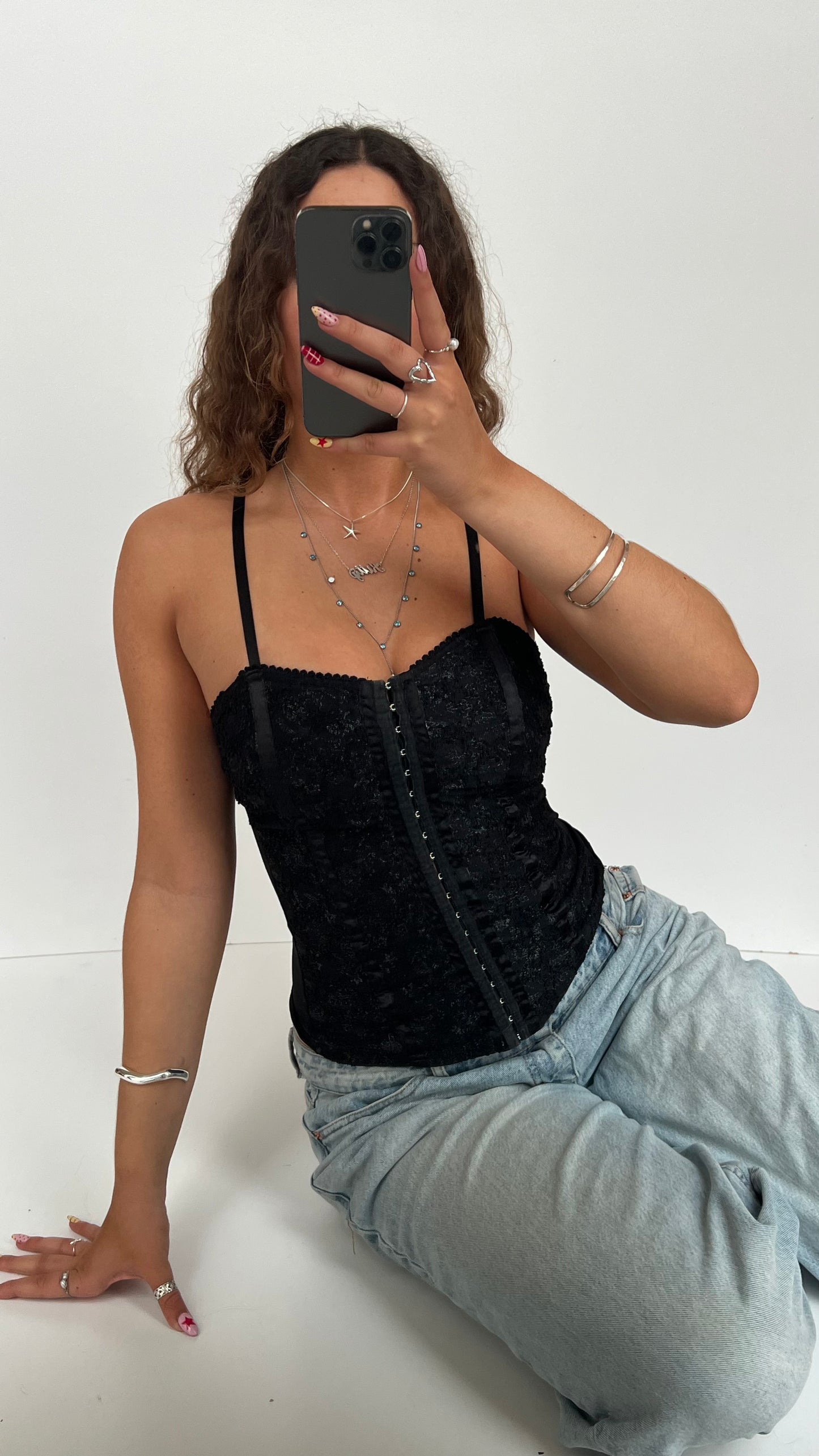 00s black lace corset cami- size S