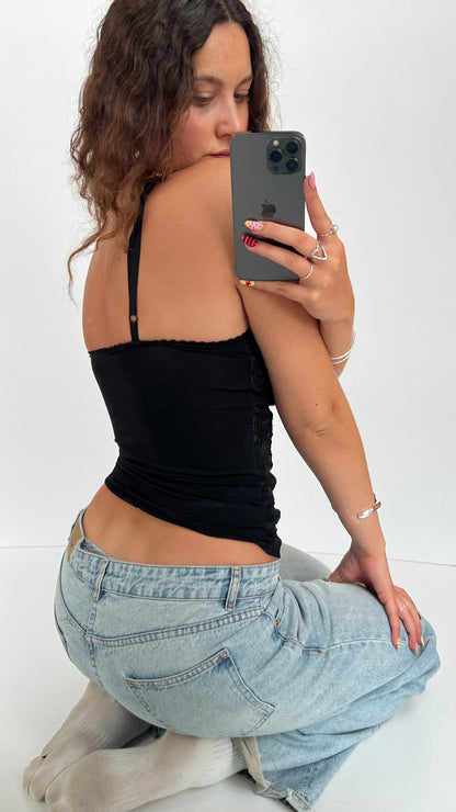 00s black lace corset cami- size S