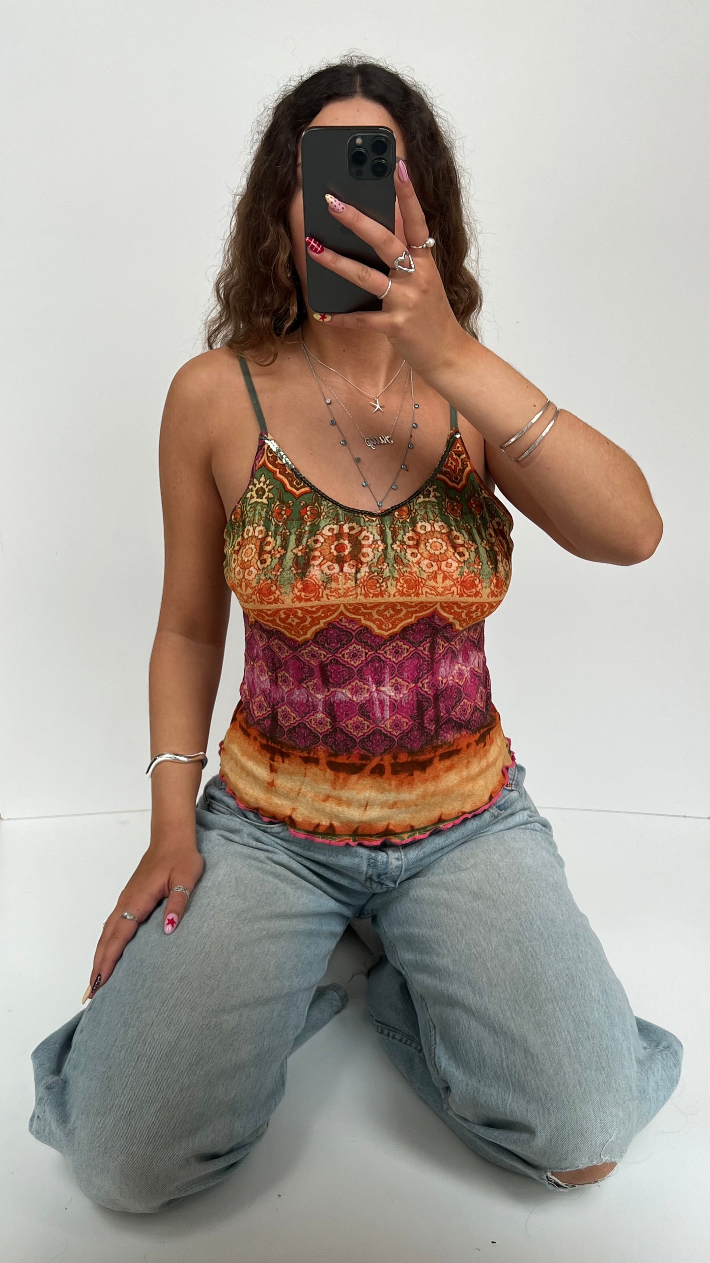 00s boho pink mesh cami- size M