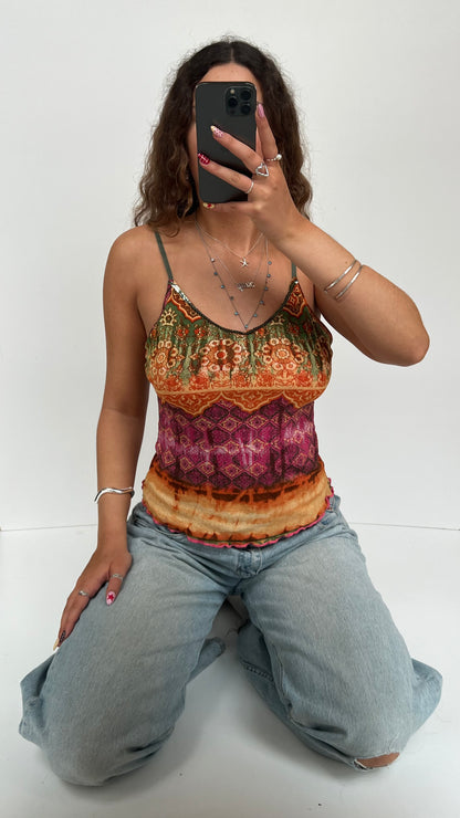 00s boho pink mesh cami- size M