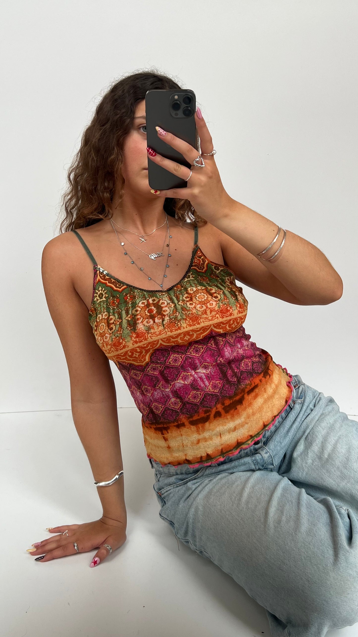 00s boho pink mesh cami- size M