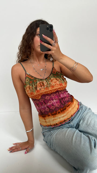 00s boho pink mesh cami- size M