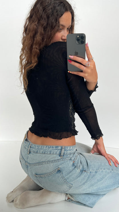 00s black sequin long sleeve top- size S