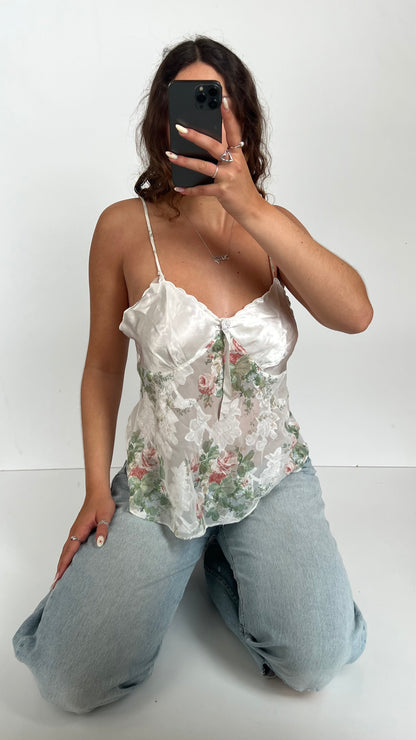00s white floral mesh cami- size L