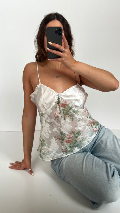 00s white floral mesh cami- size L