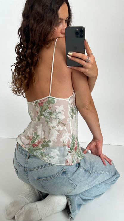 00s white floral mesh cami- size L