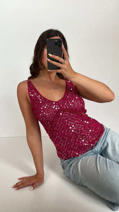 00s pink crochet sequin cami- size S/M