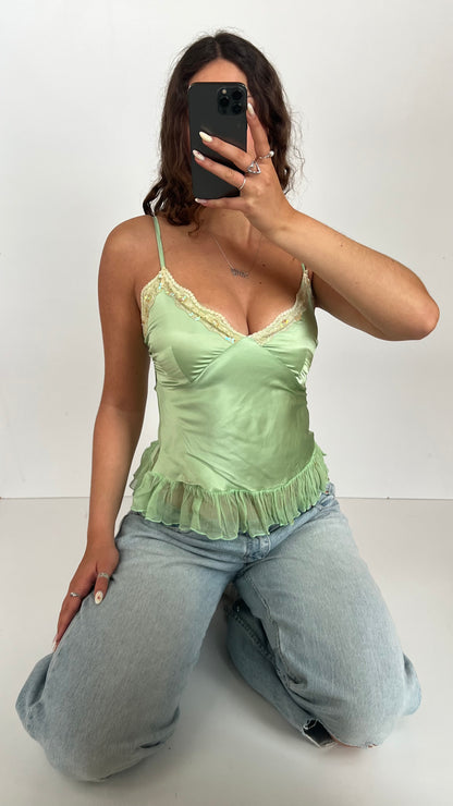 00s green silk lace cami- size S