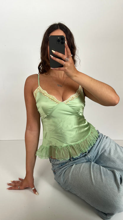 00s green silk lace cami- size S