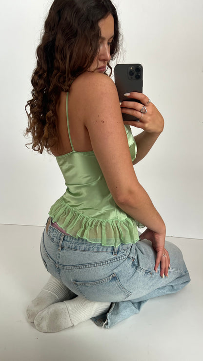 00s green silk lace cami- size S