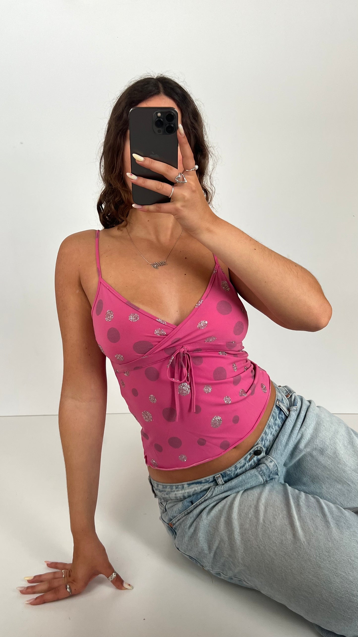 00s pink polka dot cami- size M