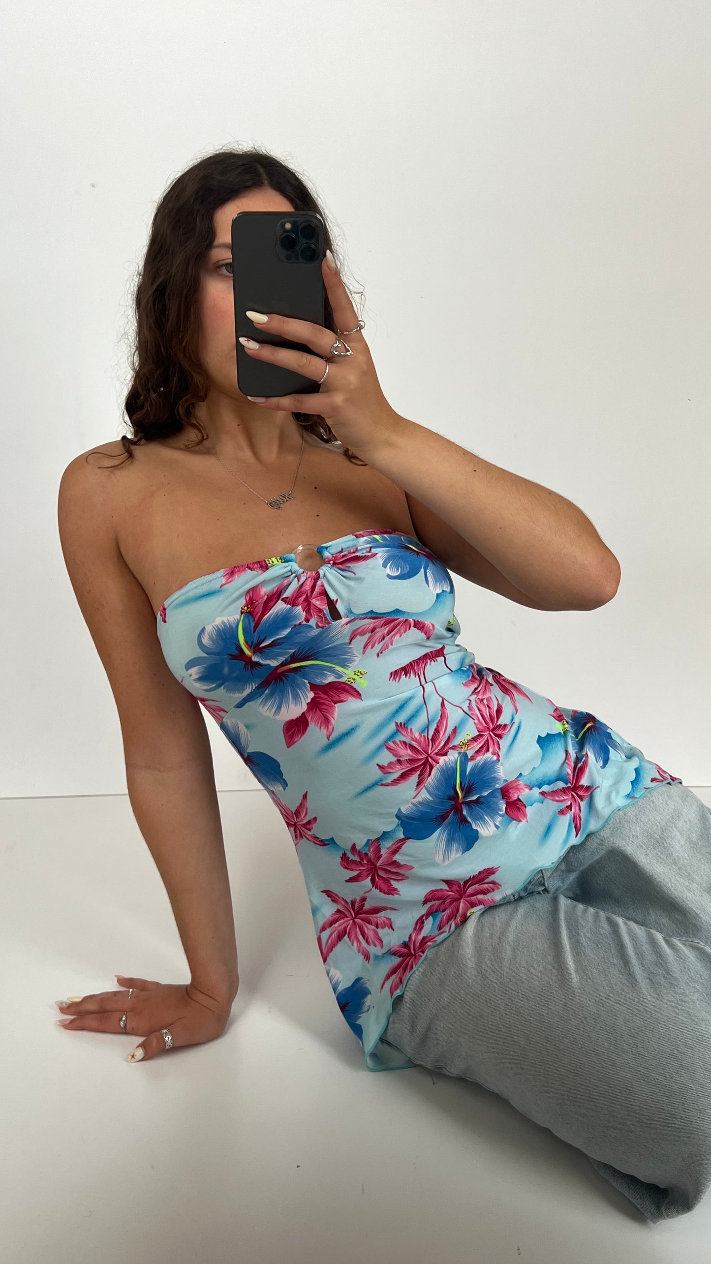 00s blue floral asymmetric cami- size M