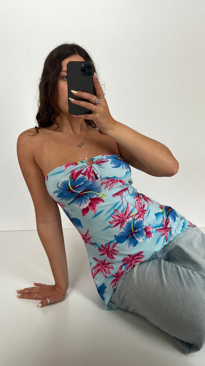 00s blue floral asymmetric cami- size M