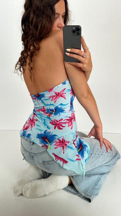 00s blue floral asymmetric cami- size M