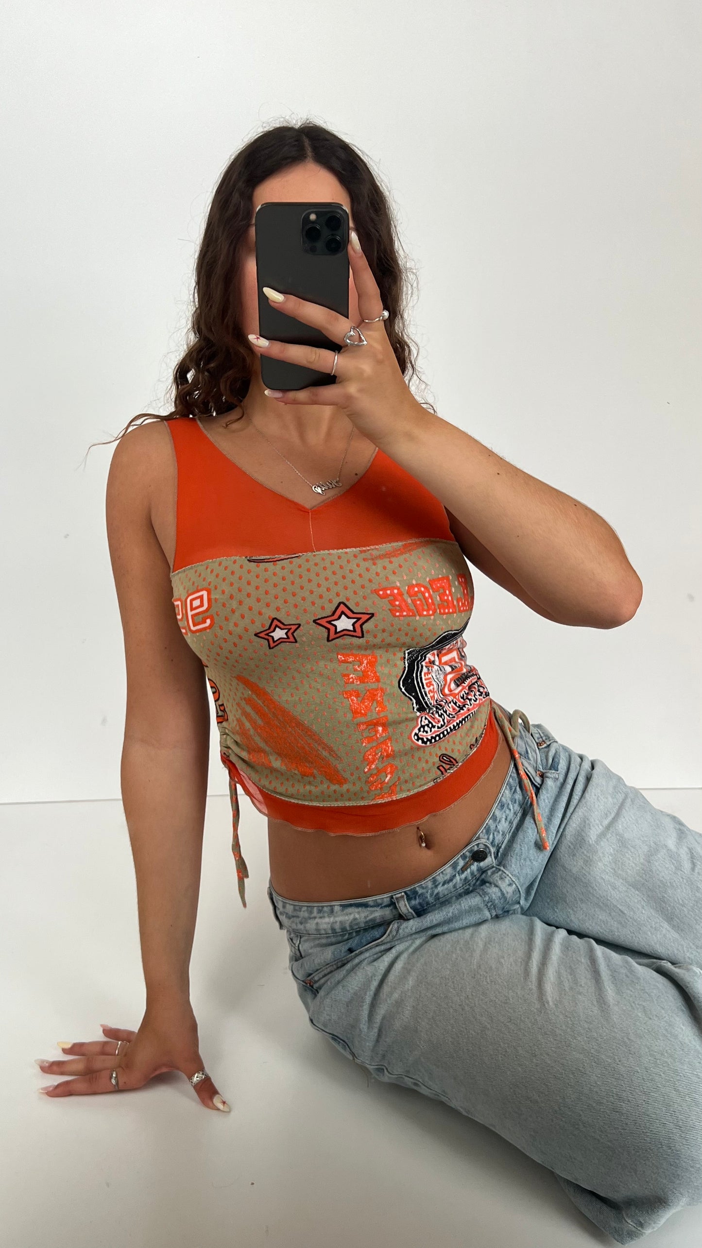 00s khaki orange tank top- size S