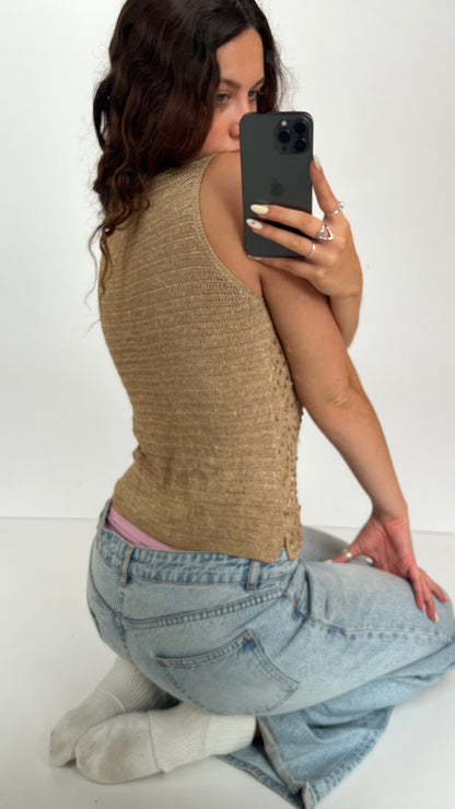 00s gold sequin crochet top- size L