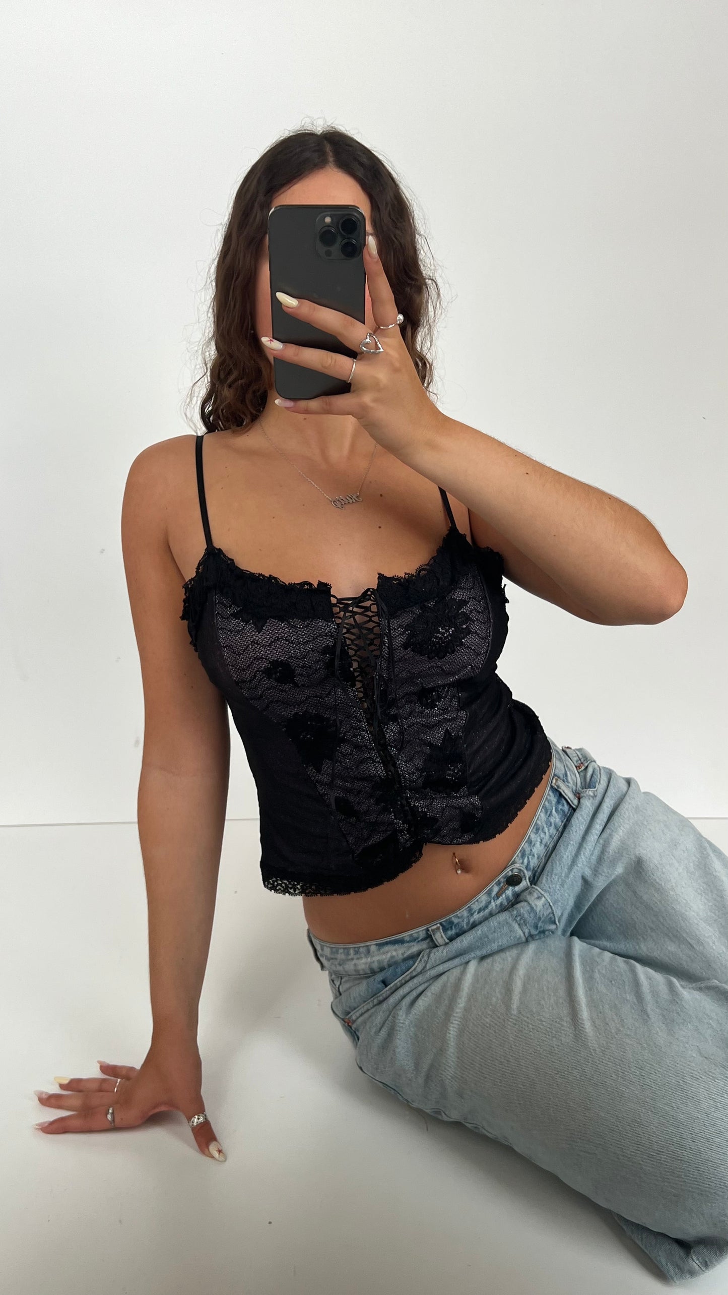 00s black mesh lace cami- size M/L