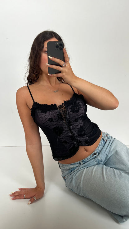 00s black mesh lace cami- size M/L